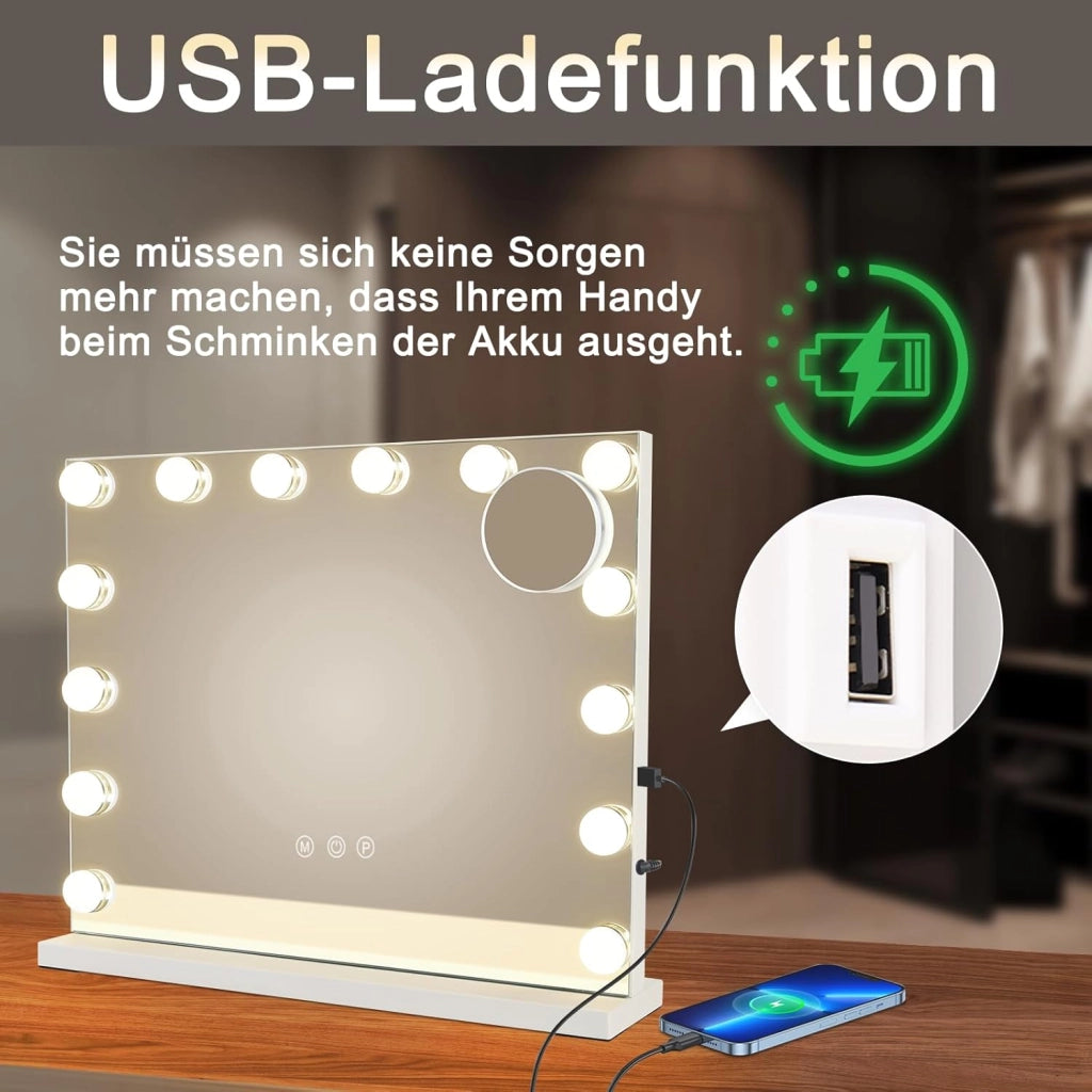 ZMH Specchio da trucco illuminato 50x40cm regolabile con 3 modalità luce colore per tavolo da trucco