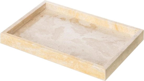 Piattaforma di servizio in pietra naturale decorativa - Tavolo per candele rettangolare - 30 x 20 cm - Scala decorativa per accessori da bagno - Piattaforma in pietra - Bianco Piatti & Piatti di presentazione