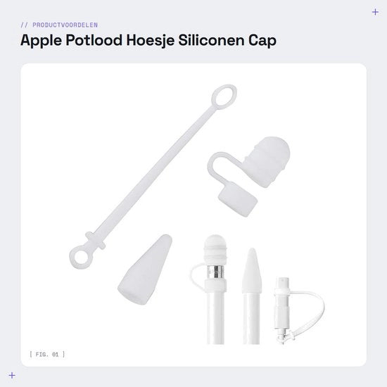 Supporto per pennarelli per iPad Pro in silicone con design anti-perdita - Bianco - Adatto per iPad Pro - Incluso adattatore di cavo con funzione di ancoraggio