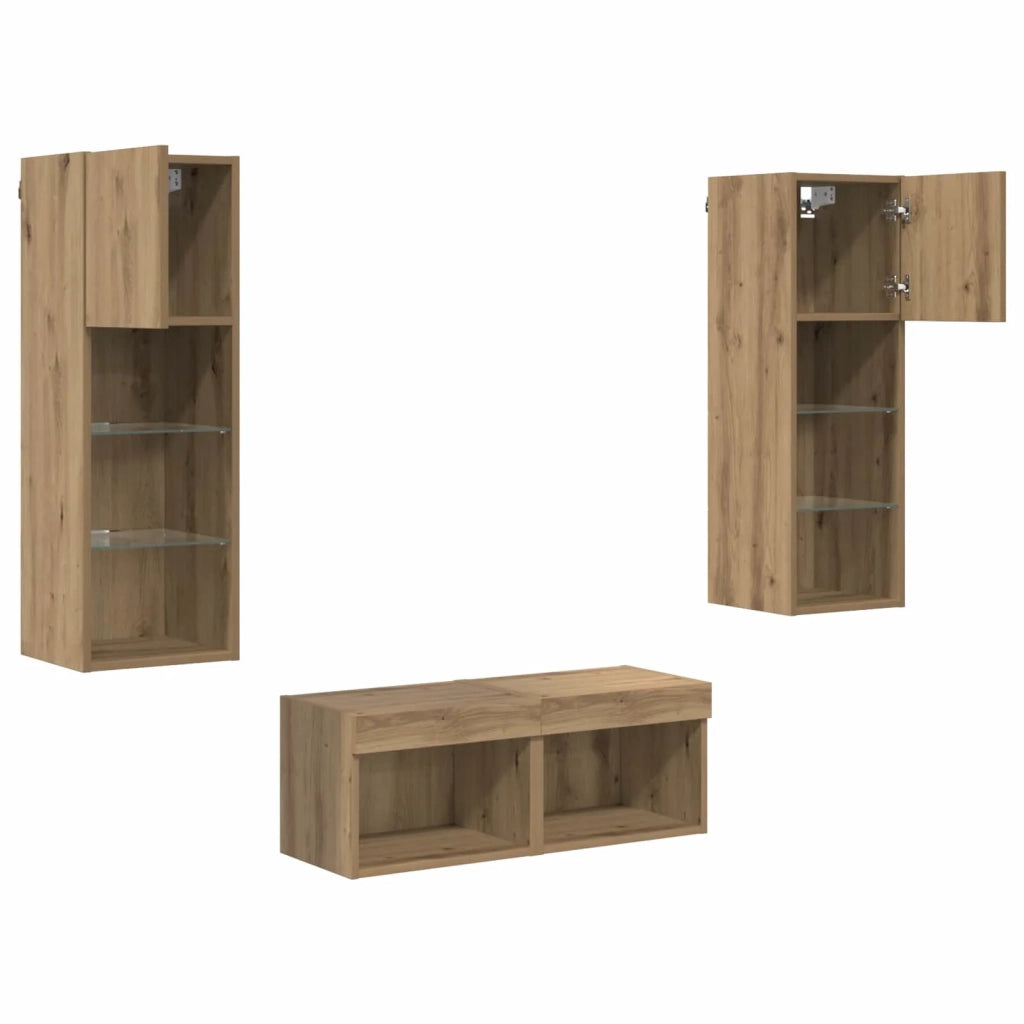 Mobiletti TV da Parete 4 pcs Rovere Nero Legno multistrato 3402918