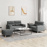 Set di Divani 3 pz con Cuscini Grigio Scuro in Tessuto