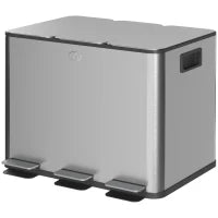Bidone Immondizia a 3 Sezioni da 20L con Chiusura Silenziosa, in Acciaio Inox e PP, 61.9x36.6x56.7 cm