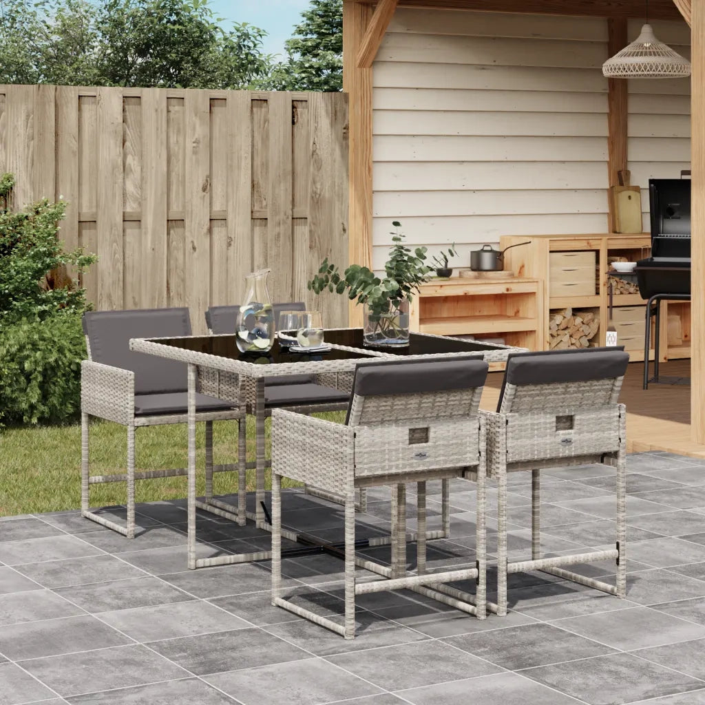 Set Pranzo da Giardino 5pz | Set Salotto da Giardino con Cuscini Grigio Chiaro Polyrattan