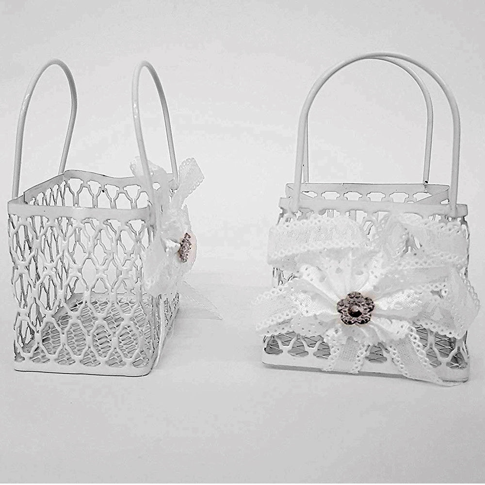 Trade Shop - 12pz Bomboniera Sacchetto Shoppers Metallo Bianco Portaconfetti Matrimoni Promessa -