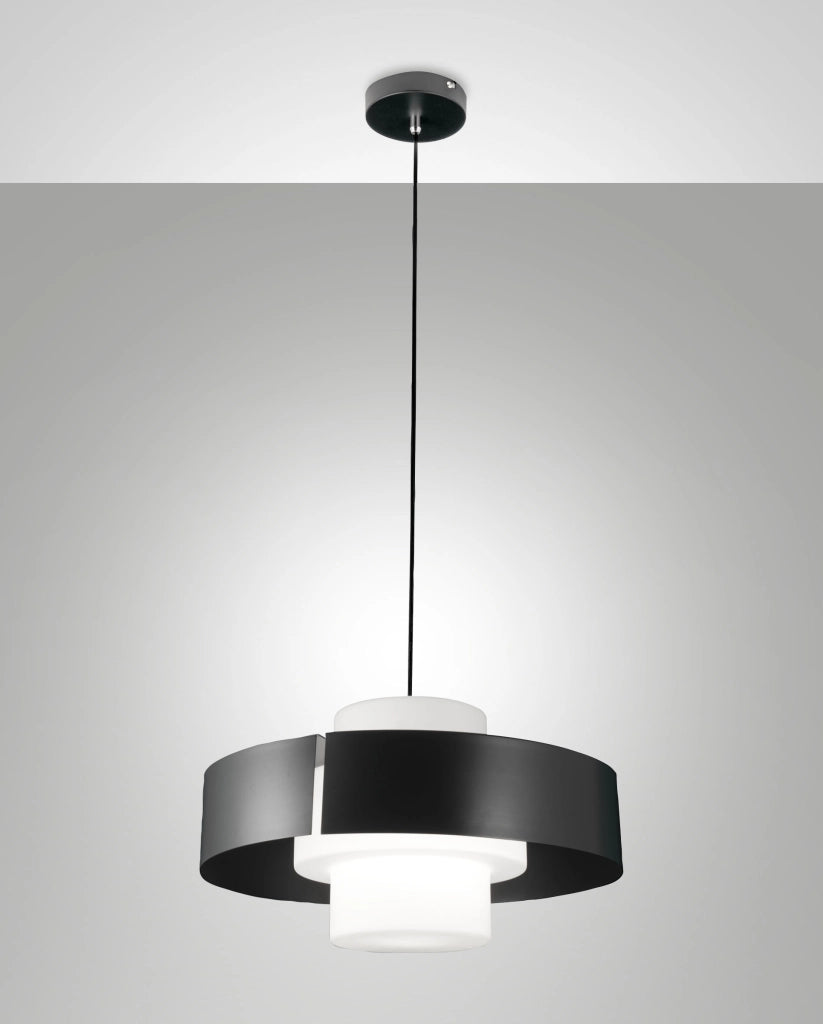 Lampada a Sospensione Loto Ø450mm in Metallo e Vetro Soffiato Antracite, Attacco E27 40W, IP20, Classe 1 - Design Moderno Elegante