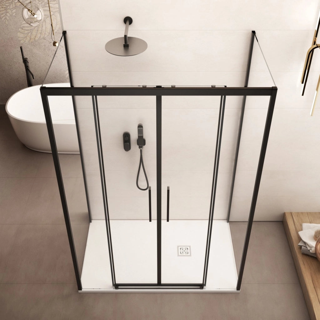 Box doccia tre lati con profili neri scorrevole cristallo 6mm h195 lagoa-trio, misura 80x160x80