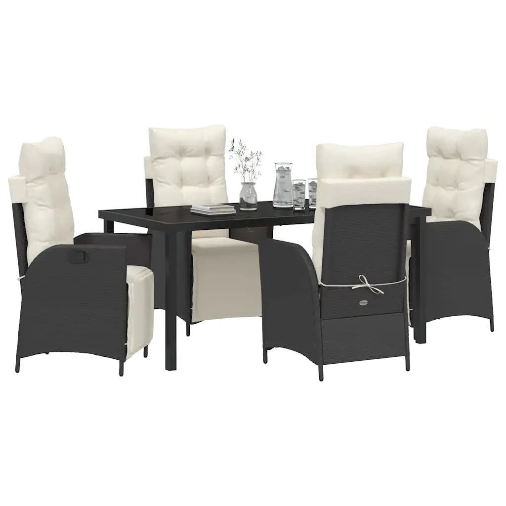 Set da Pranzo per Giardino con cuscino 5 pcs Nero polyrattan 3380529