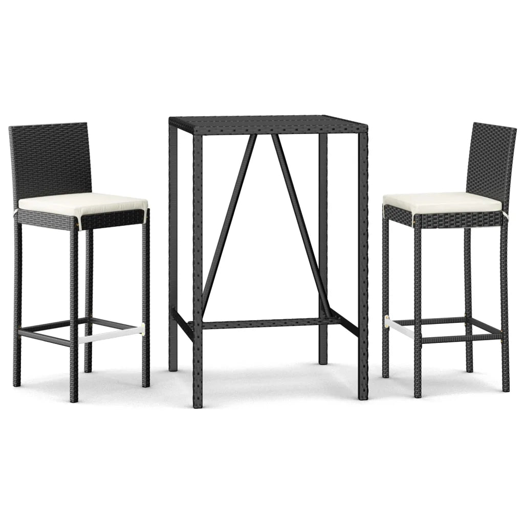 Set Bar da Giardino 3 pz con Cuscini in Polyrattan Nero 3187641