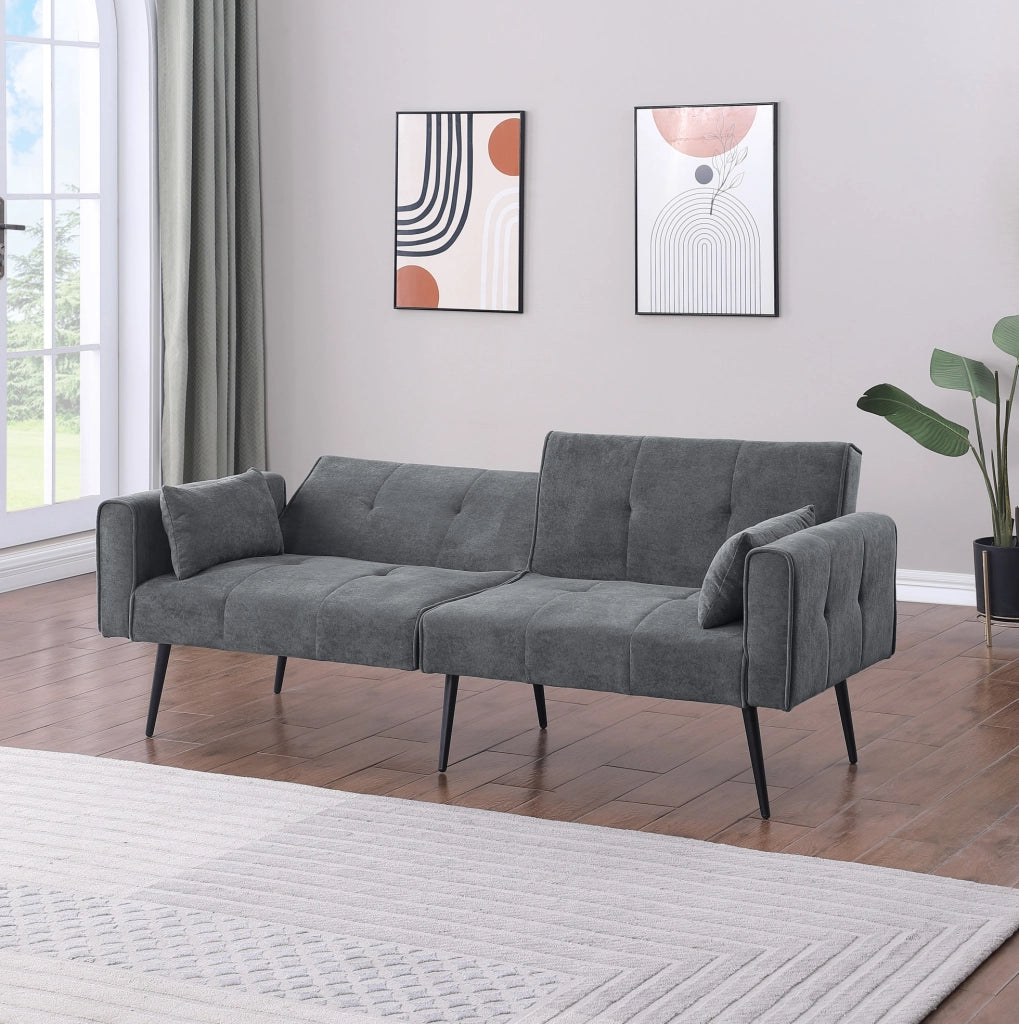 Divano letto 175x71 cm in tessuto grigio， schienale regolabile