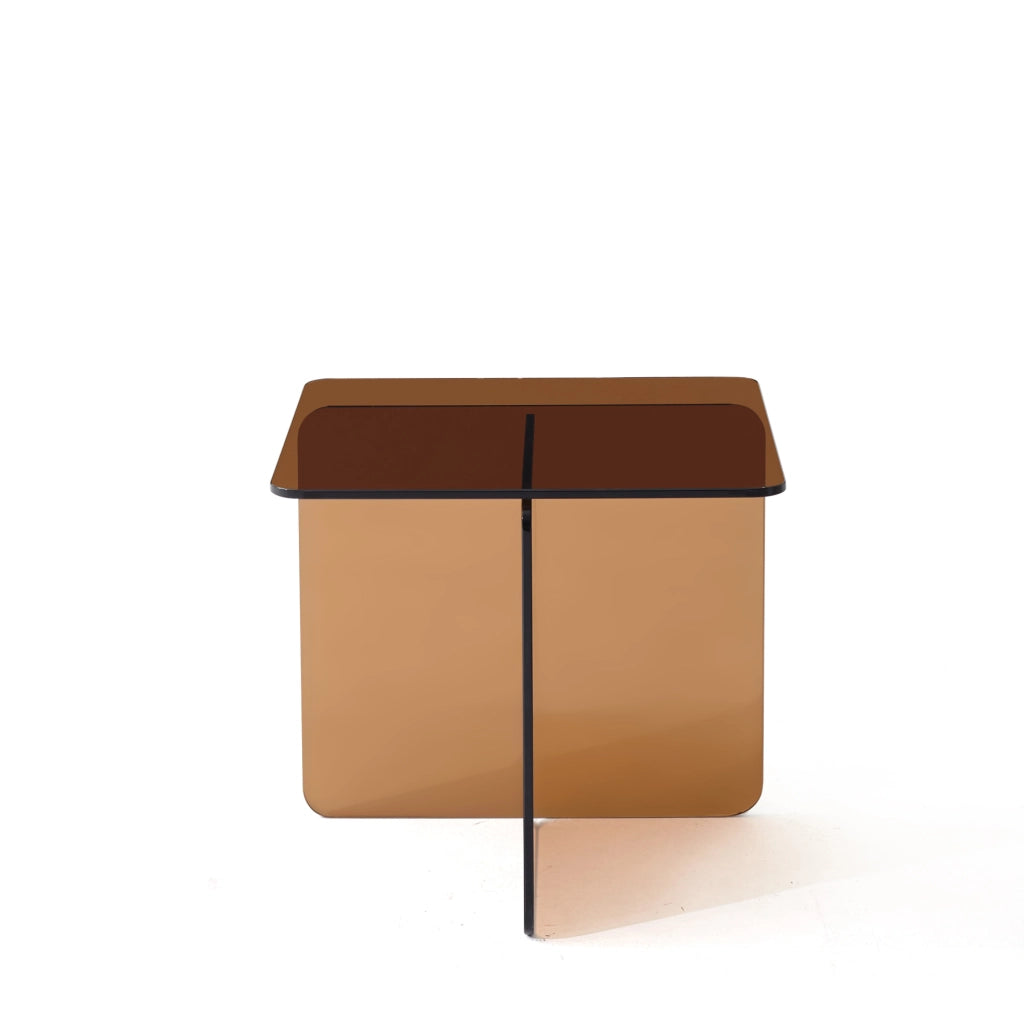 Tavolino laterale in vetro temperato marrone 45x45x51 cm