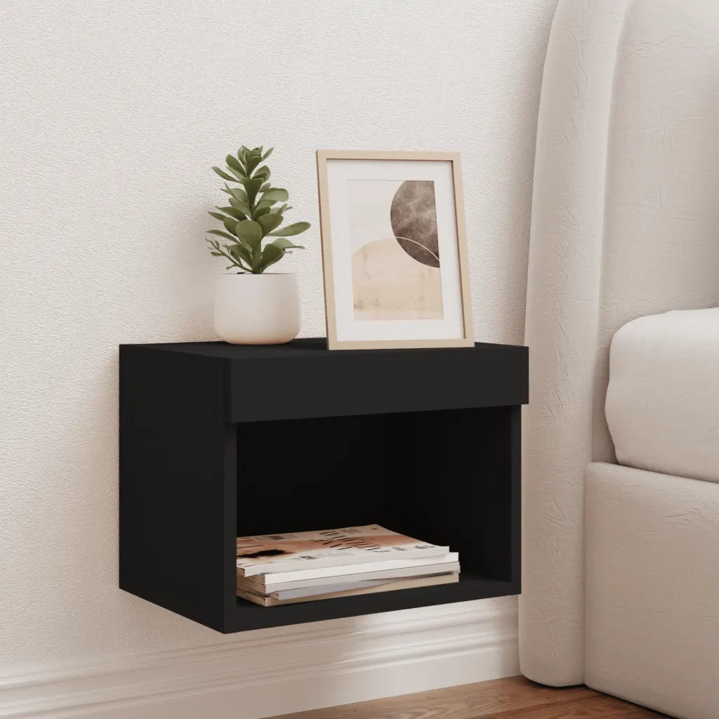 Comodino con Luci LED a Parete-Tavolino da notte Nero 315481