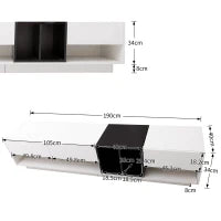 Mobile TV Lowboard Kombination in Bianco e nero lucido, Design a Blocchi di Colore, Cassetti, Ripiani, Vari Spazi per Riporre, Bianco