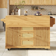 CARRELLO da Cucina Pieghevole 142,5x80x95 cm MDF Naturale con Cassetti in PE Rattan