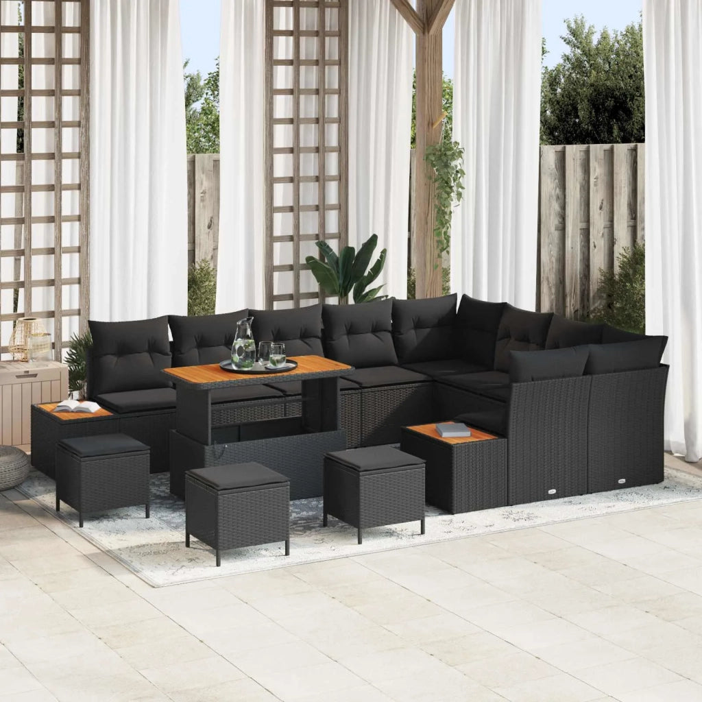 Set Divano da Giardino con cuscino 13 pcs Nero Poly Rattan 3364909