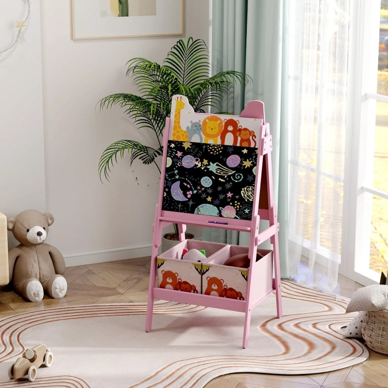 Cavalletto da disegno 2 in 1 per bambini con lavagna bianca, lavagna nera e scatole portaoggetti, per bambini dai 3 agli 8 anni, rosa