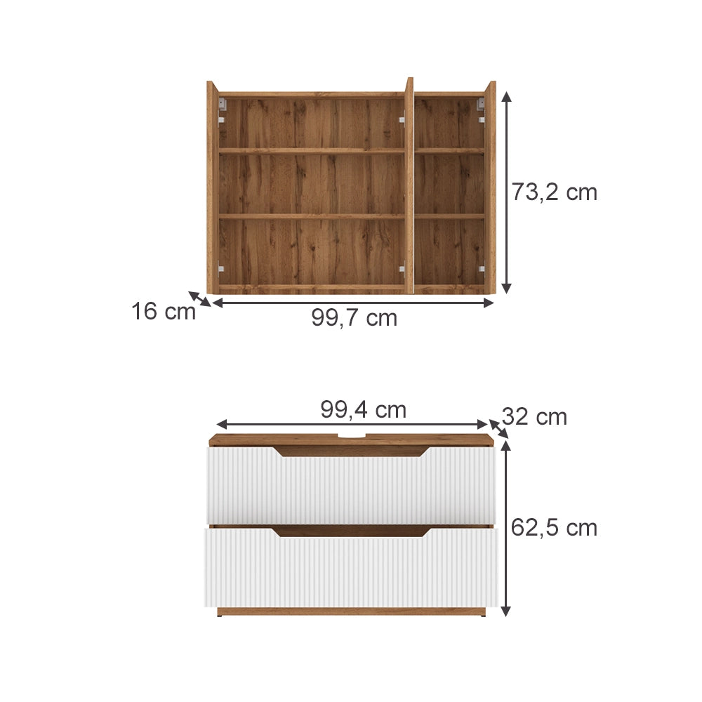 Vicco Set di mobili da bagno Rovere/bianco a strisce 2 parti