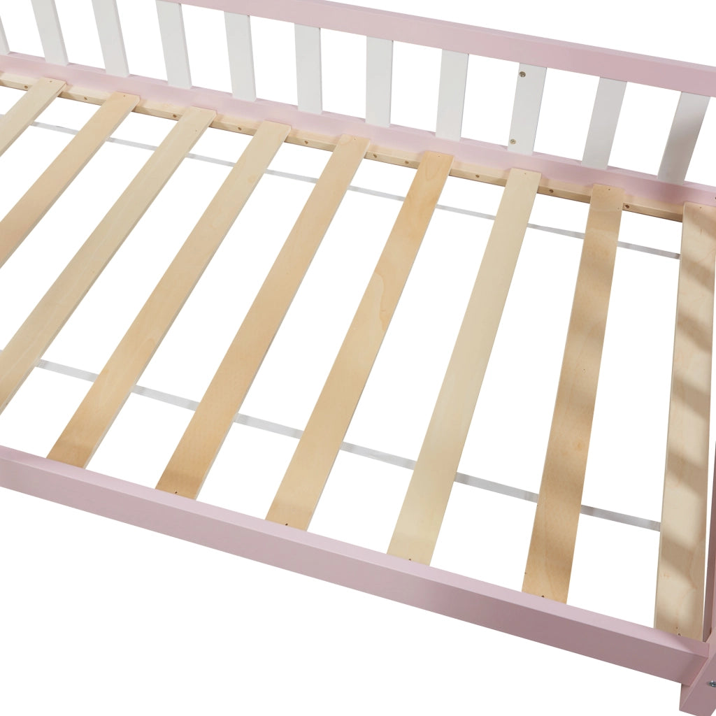 Letto Singolo Hesel per Cameretta a Forma di Casetta 90 x 200 cm Rosa [en.casa]