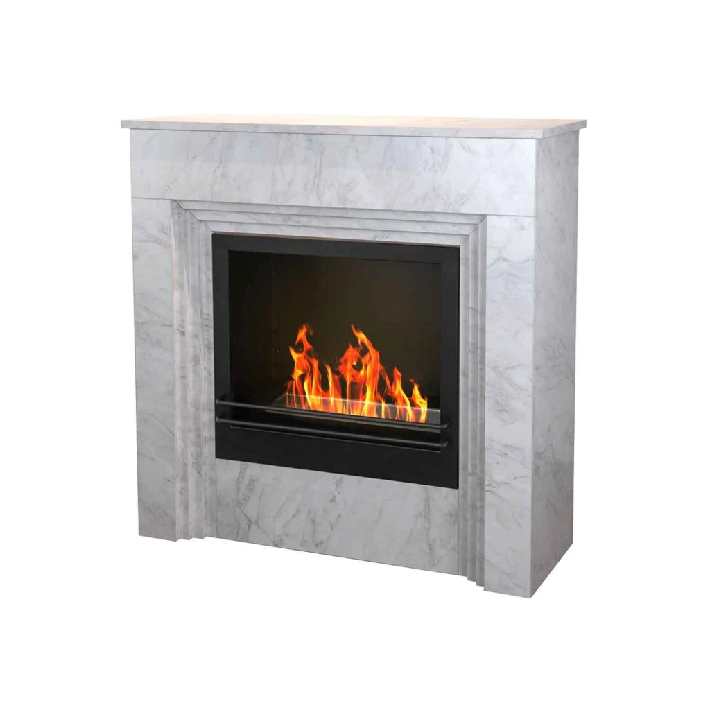 Bellini - Camino a bioetanolo da terra 96x35xH96 cm, effetto marmo bianco