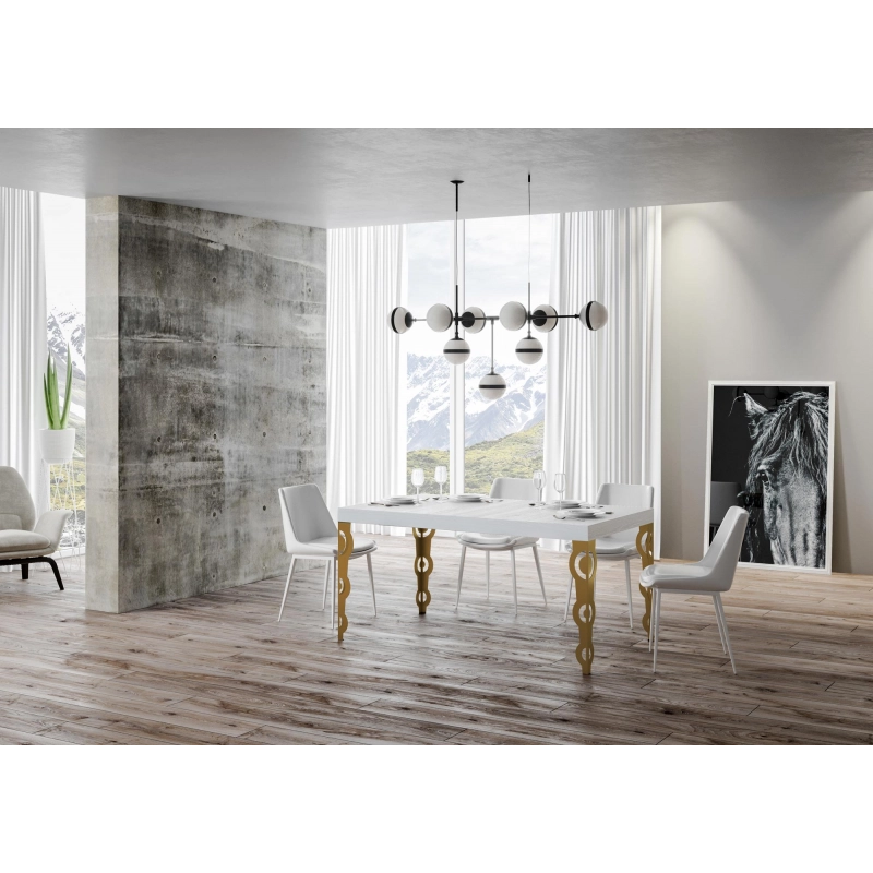 Tavolo allungabile 90x130/234 cm Karamay telaio Oro - Bianco Frassino