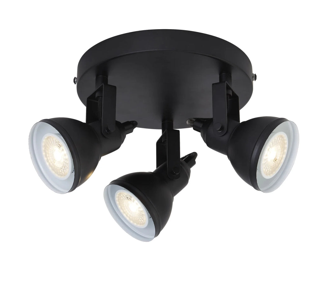 Plafoniera Tonda Contemporanea Focus Spotlight Acciaio Bianco Nero 3 Luci Gu10