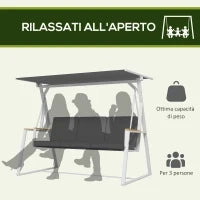 Dondolo da Giardino 3 Posti con Tettuccio Inclinabile, in Acciaio, 205x130x175 cm, Grigio Scuro