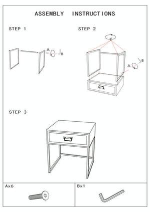 Comodino 1 Cassetto 45x40x51,5 cm in Metallo e Legno