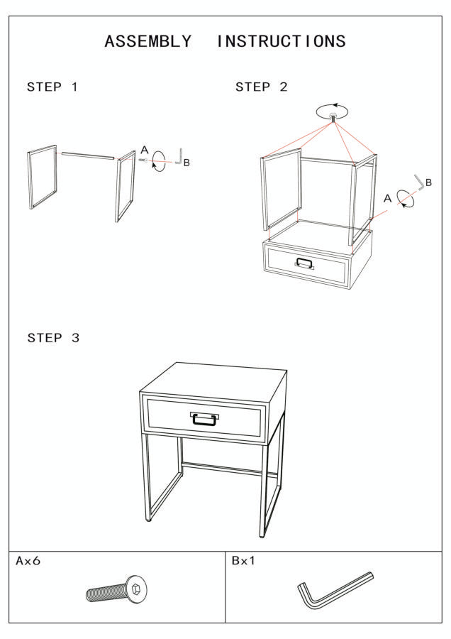 Comodino 1 Cassetto 45x40x51,5 cm in Metallo e Legno