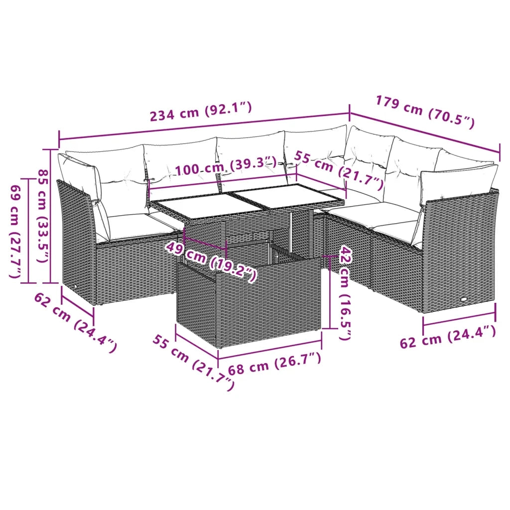 Set Divani da Giardino 7 pz con Cuscini Beige in Polyrattan 3266608