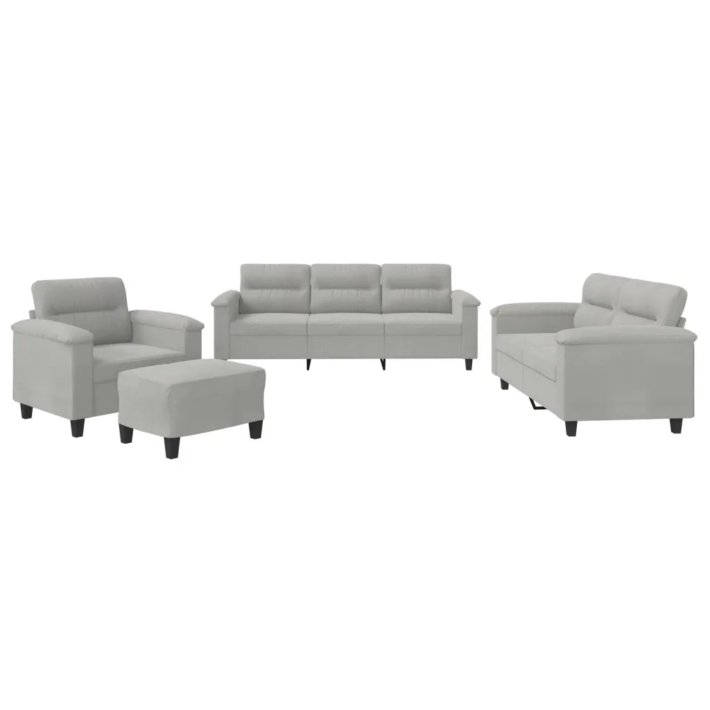 Set Divani 4 pz con Cuscini Grigio Chiaro in Tessuto Microfibra 3202297