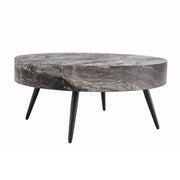 Tavolino da salotto rotondo con gambe in metallo; piano in MDF effetto marmo grigio; piedini regolabili e antiscivolo per soggiorno; 70 cm
