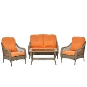 Set Mobili da Giardino in Rattan PE con 2 Poltrone Divano a 2 Posti e Tavolo e Cuscini, Colore Khaki e Arancione