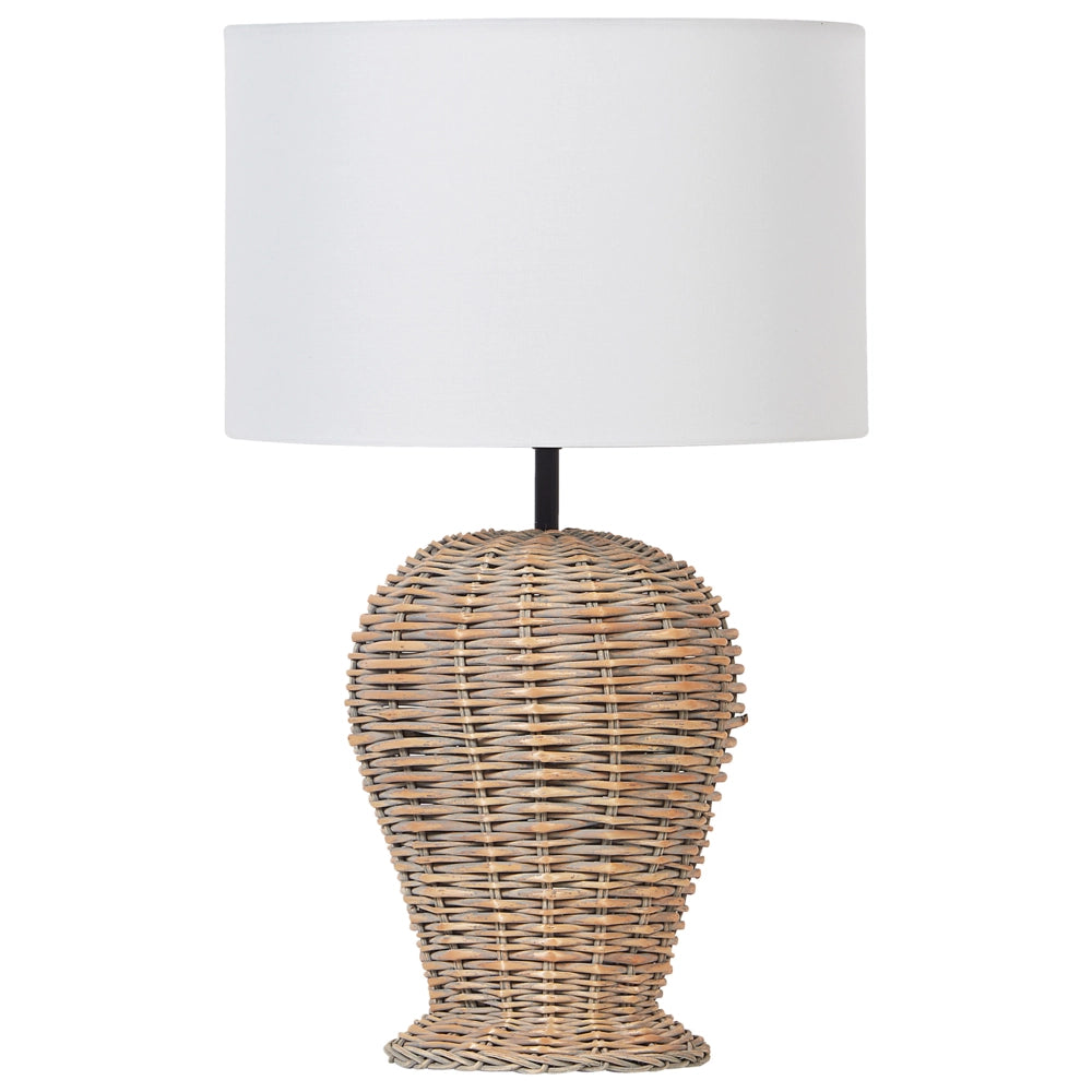 Lampada da tavolo in vimini e in tessuto bianco misto cotone 49 cm soggiorno camera da letto stile boho