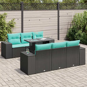 Set Divani da Giardino con Cuscini 7pz Nero Polyrattan Acacia
