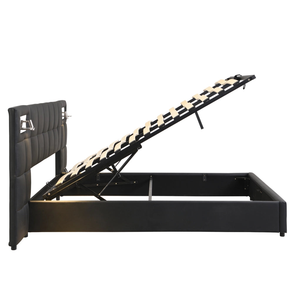 Letto imbottito 180x200 cm con contenitore, USB e ricarica wireless