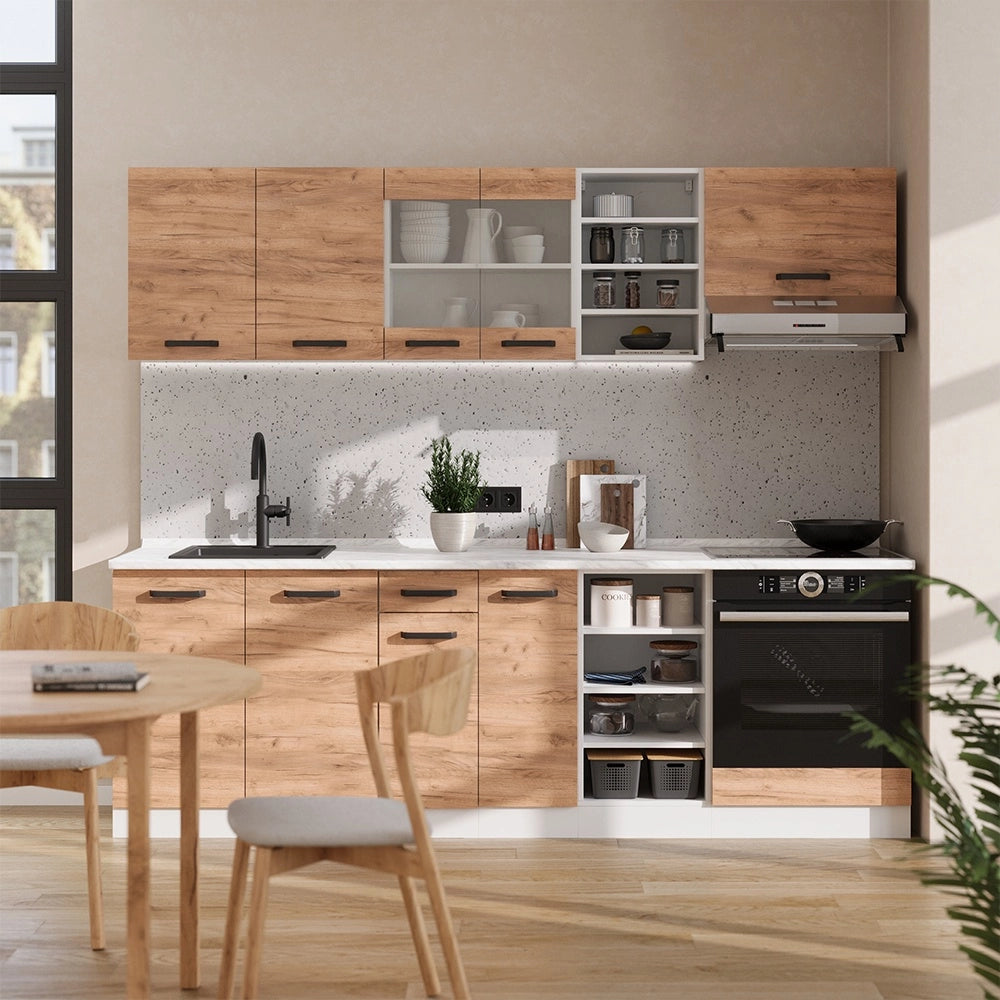 Cucina componibile R-Line Rovere dorato/Bianco 240 cm senza piano di lavoro Vicco