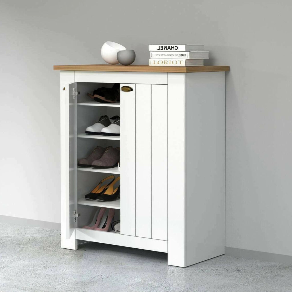 Scarpiera Adriatica, Porta scarpe salvaspazio a 2 ante, Armadio multifunzione da ingresso, 84x42h100 cm, Bianco e Rovere
