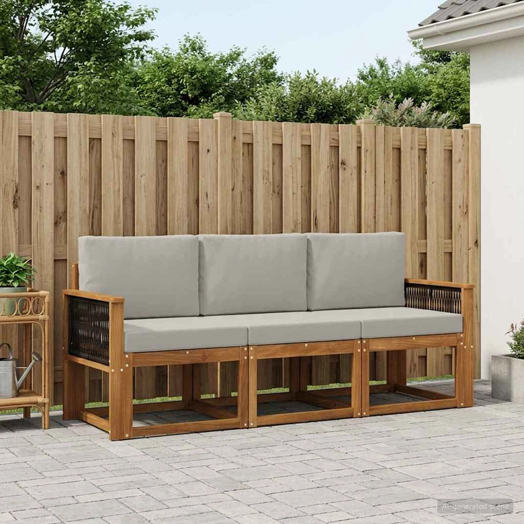 Set di divani da esterno 3 pz Naturale e Grigio Chiaro 3384952