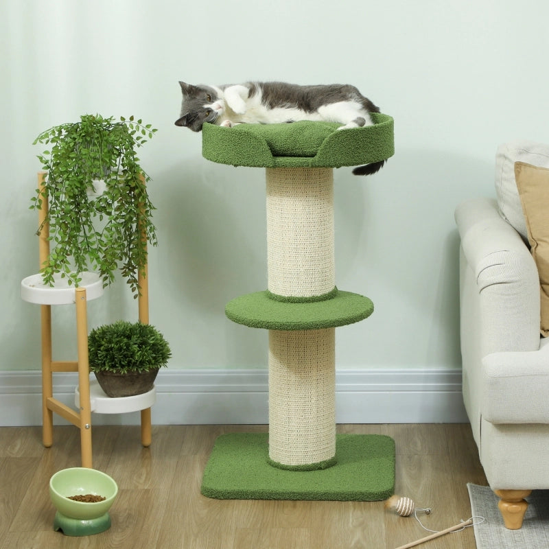 Albero tiragraffi per gatti 91 cm con piattaforma e cuccia, verde