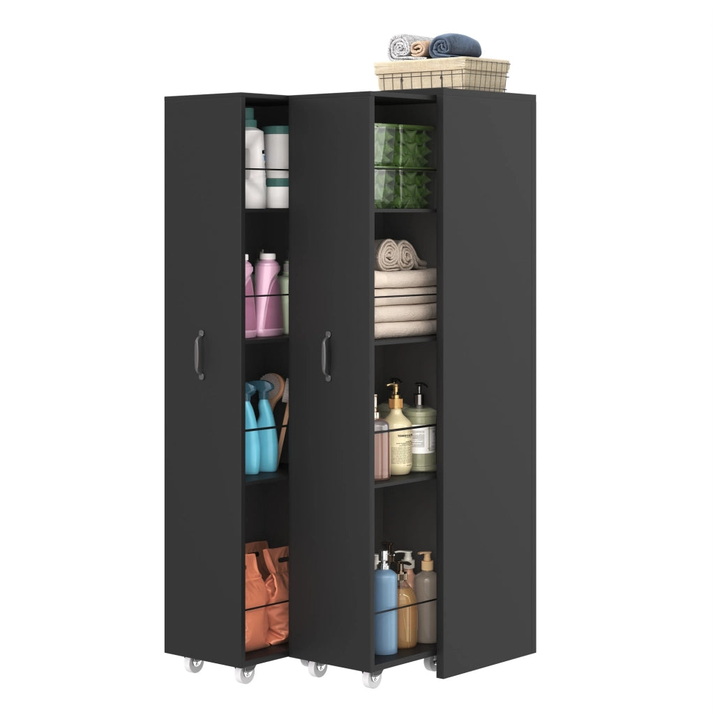 Libreria estensibile su ruote a 4 ripiani; nero; 51;5 x 41 x 158 cm in MDF