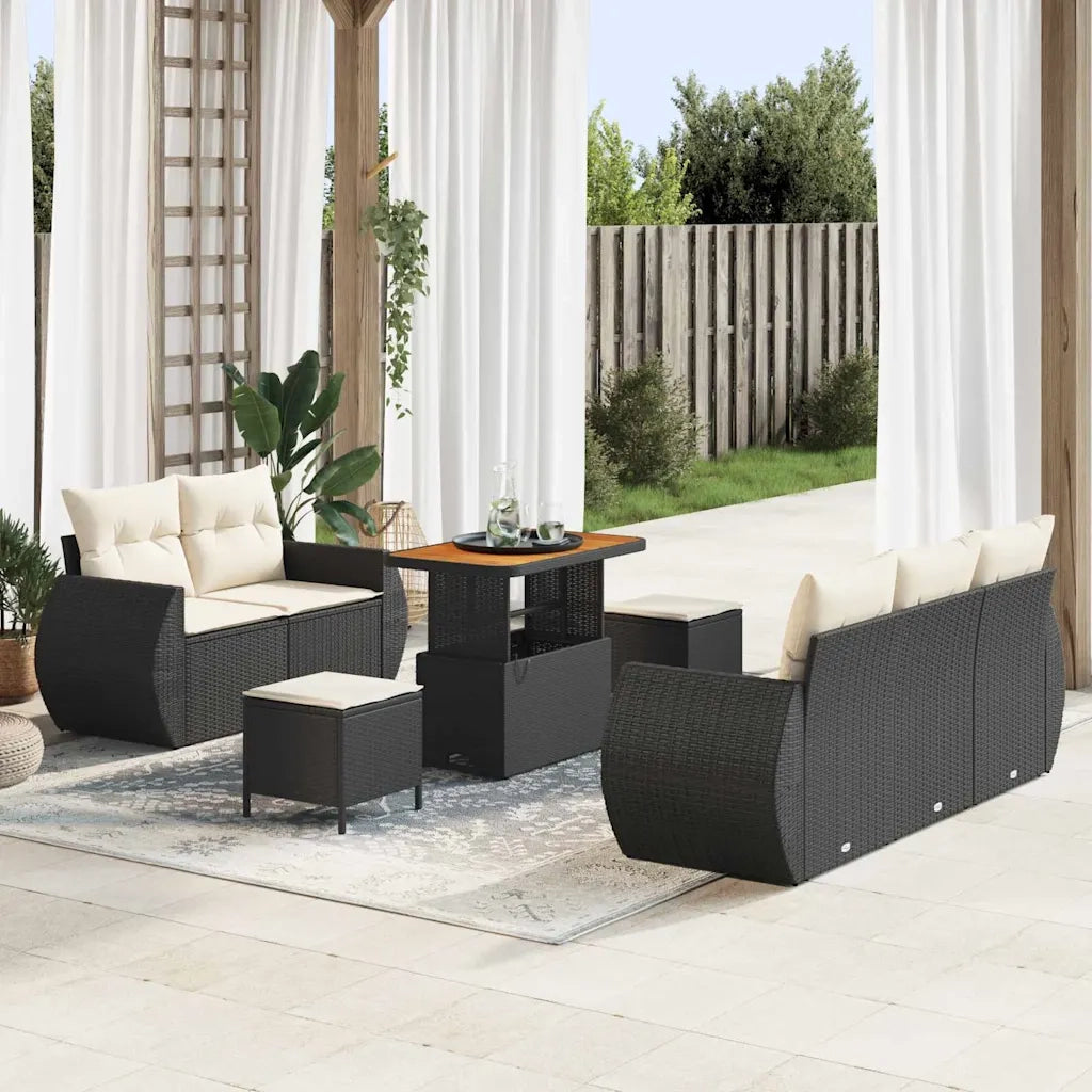 Set Divano da Giardino 8 pcs Nero e Crema polyrattan 3363770