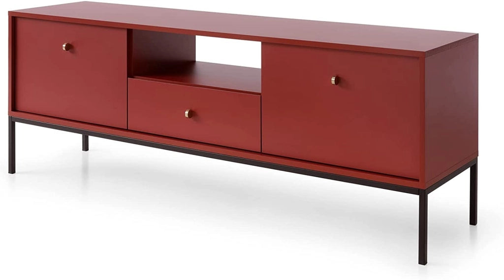 MOBILE TV PORTA TV CASSETTIERA ROSSO PIEDI NERI 153.5x56.2x39cm MONO