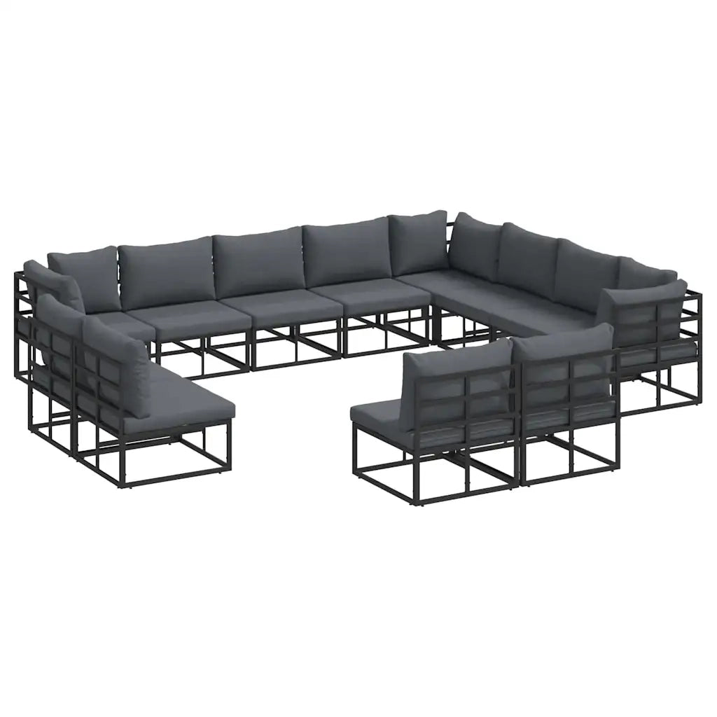 Set Divano da Giardino con cuscino 12 pcs Nero Alluminio 3378928