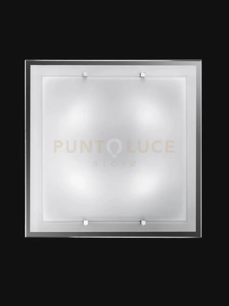 Plafoniera vetro bianco lucido 4 luci attacco E27 in metallo e allumnio 50cm Frame