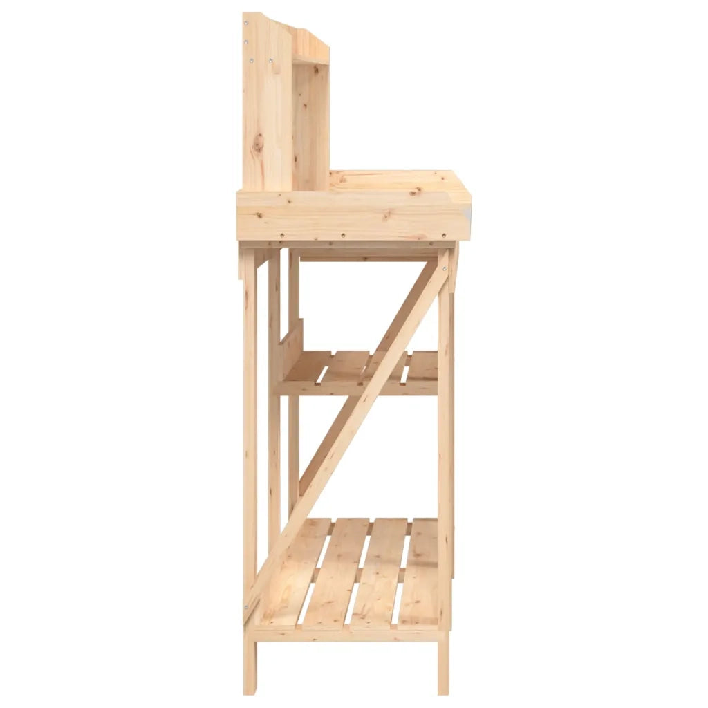 Banco da giardinaggio da esterno con ripiani 110 x 45 x 125 cm pratico spazio contenitore design naturale realizzato in legno di abete 02_0047464