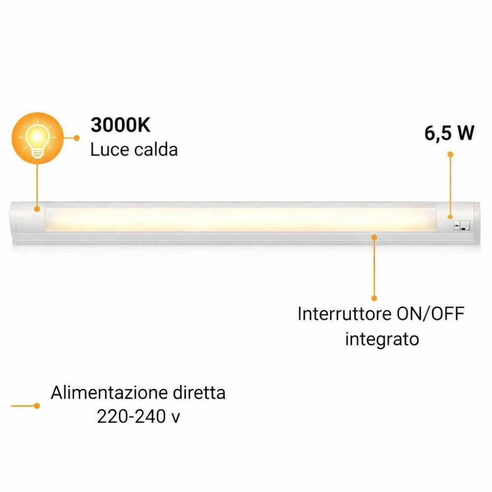 Plafoniera led t5 con interruttore integrato per interni *** temperatura colore lampada 6000k bianco freddo, potenza ...