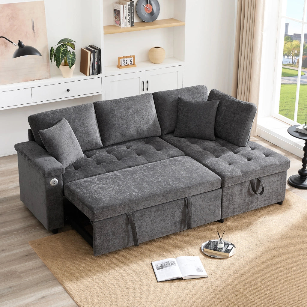 DIVANO ANGOLARE DESTRA 209x130x84 cm Grigio Scuro in Chenille