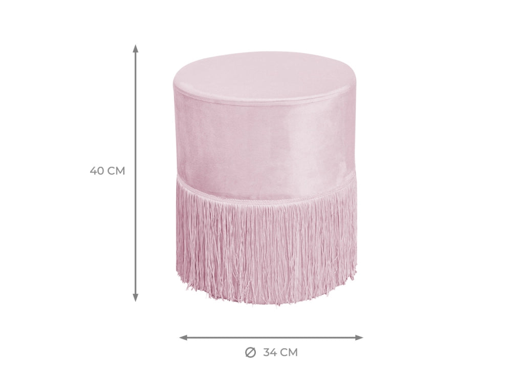 Pouf Salotto/Camera Con Frangette Imbottito Modello Velvet Malibù Tinta Unita - Pouf - Cipria