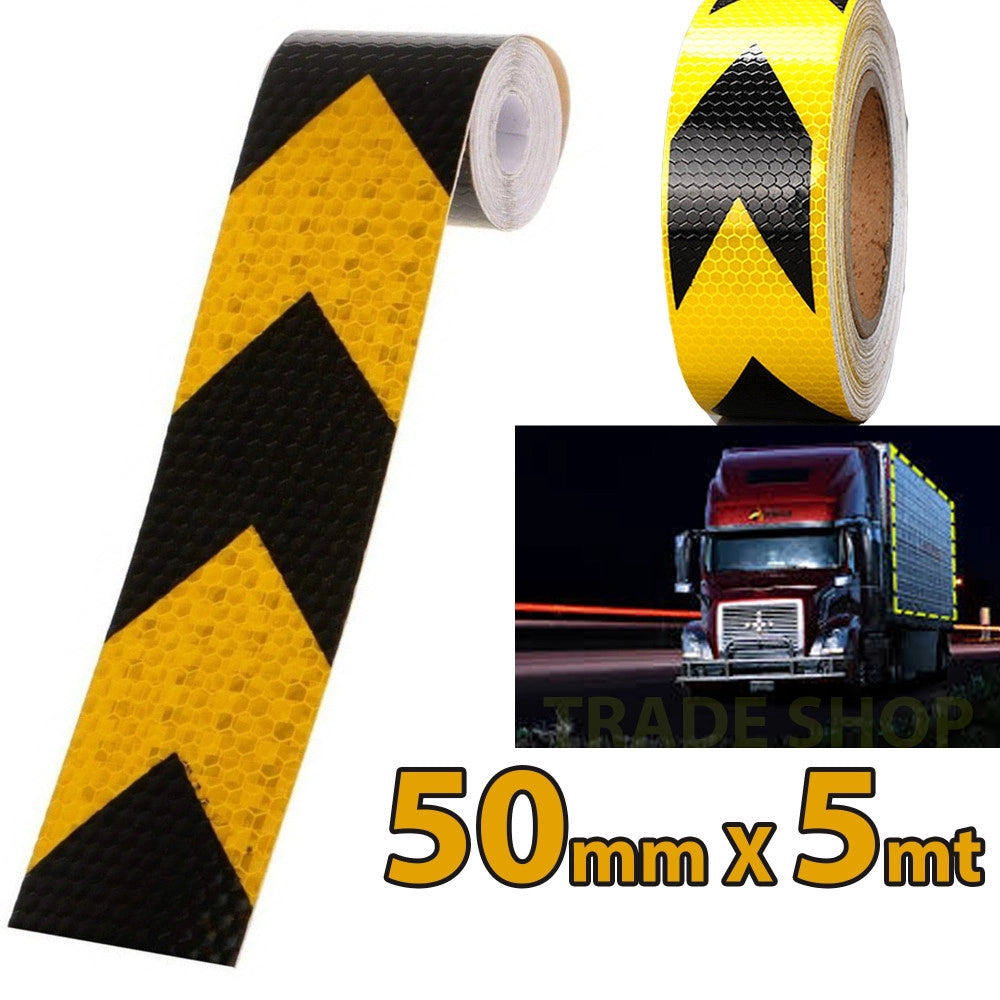 Trade Shop - 5 Metri Nastro Adesivo Catarifrangente Auto Camion Nero E Giallo Alta Visibilitá -