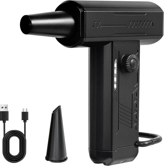 Aspiratore di aria compressa, 4 velocità, regolabile, 180.000 tpm, aspiratore di aria compressa elettrico super potente, ricaricabile, blower wireless con LED per tastiere e auto (nero)