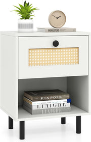Comodino Camera da Letto con Ampio Cassetto e Scomparto Aperto, Comodino Moderno con Gamba in Metallo e 2 Dispositivi Antiribaltamento per Soggiorno e Ufficio, 40 x 30 x 52 cm (1)